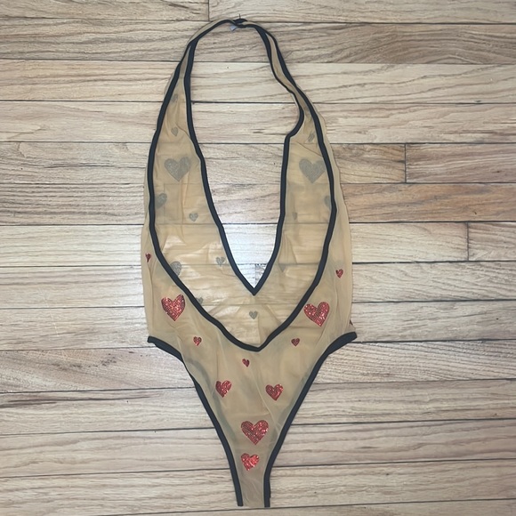 Dbleudazzled Hand Crystal Hearts Mesh Bodysuit - Picture 10 of 11